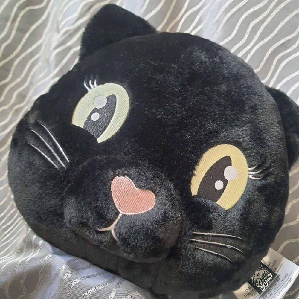 Dolls Kill Home Black Cat Pillow Kitty Plush 15" Embroidered